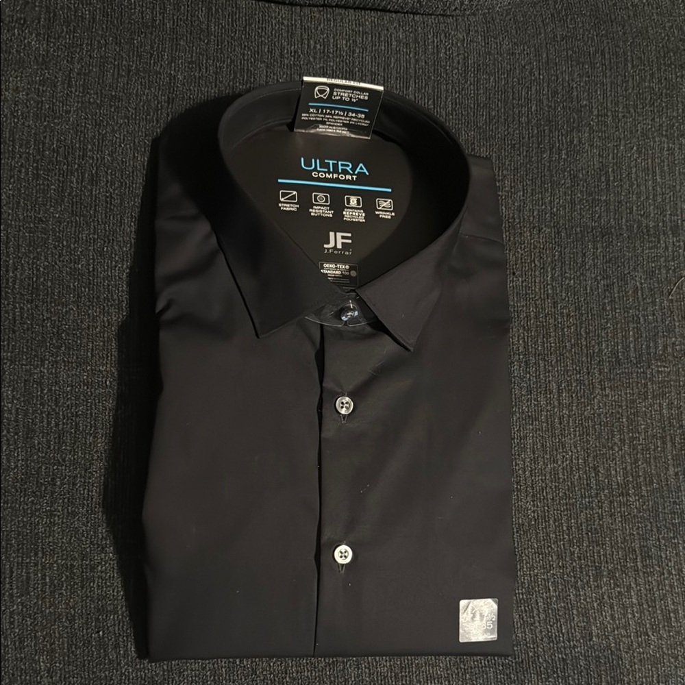 JF J.Ferrar Black Dress Shirt with Button-Down Collar